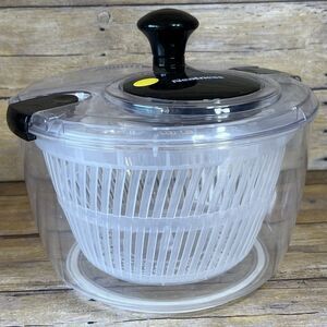 Neatness Salad Spinner Clear White Black Pump Handle Kitchen Vegetable Washer